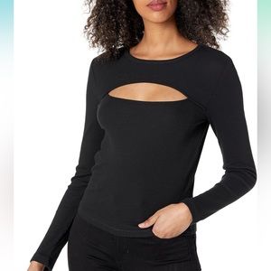 BCBG Generation Black Ribbed Cutout Long Sleeve Top - Medium - NWOT